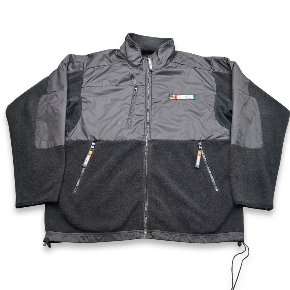 NASCAR Essex Mens Large Black Fleece Nylon Full Zip Racing Jacket Vintage
